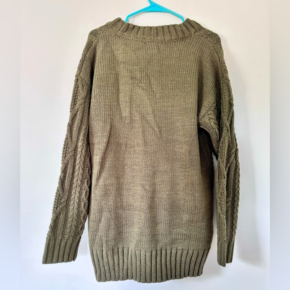 Olive Cable Knit Cardigan Sweater forever 21 thick heavy soft - Picture 5 of 5